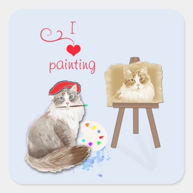 Crafty Cat-målning Fyrkantigt Klistermärke (Framsida)