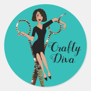 "Crafty Diva" African American Diva Stickers Runt Klistermärke
