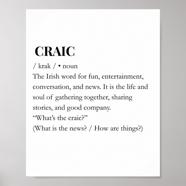 CRAIC: Modern irländsk Craic Kul Betydelse Tryck (Framsidan)