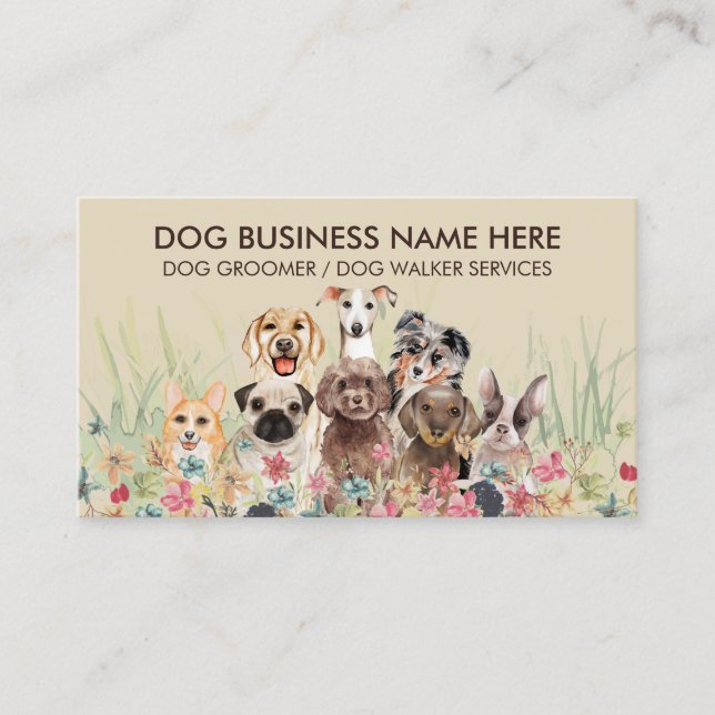 Cräm Beige Husdjur Sittare Walker hund petcare Visitkort (Framsida)