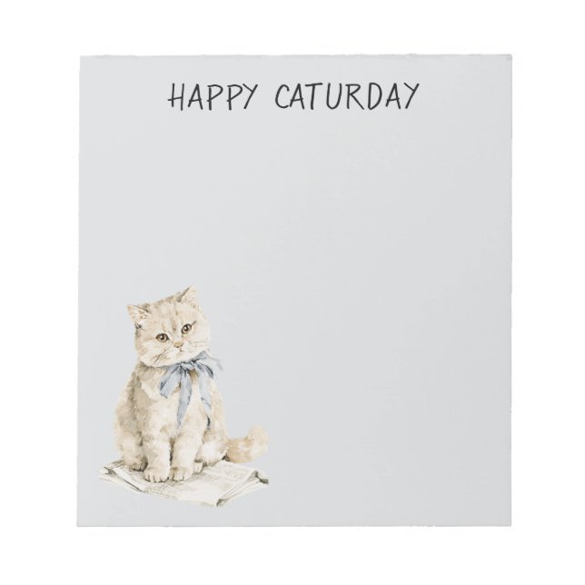 Cräm katt blå båge Caturday Anteckningsblock (Framsida)