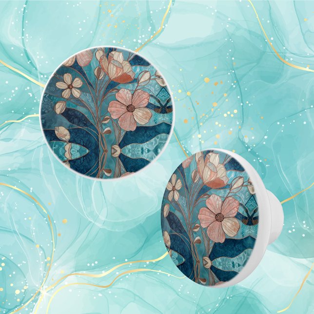 Cräm Koppardräkt Blå Teal Blommig Knopp (Skapare uppladdad)