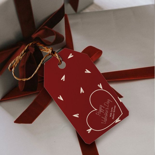 Crämhjärtan på Burgundy - Minimal Valentine Presentetikett (Skapare uppladdad)