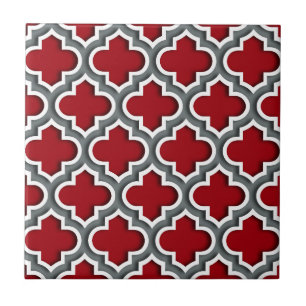 Cranberry Charcarbon White Moroccan Quatrefoil #5D Kakelplatta