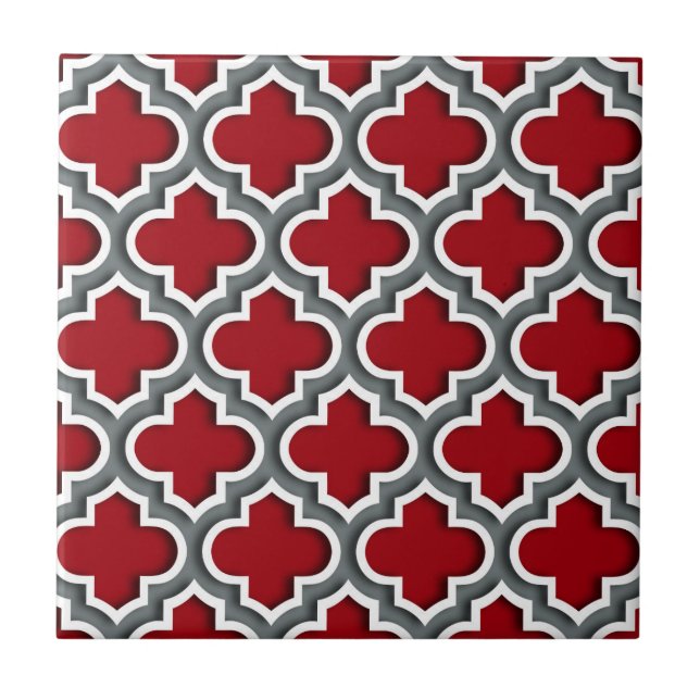 Cranberry Charcarbon White Moroccan Quatrefoil #5D Kakelplatta (Framsidan)