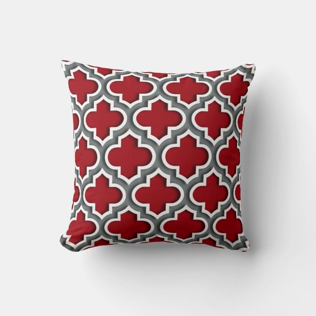 Cranberry Charcarbon White Moroccan Quatrefoil #5D Kudde (Framsida)