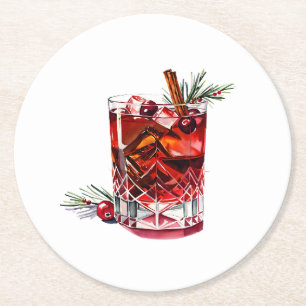 Cranberry Cinnamon Whiskey Sour Cocktail Underlägg Papper Rund
