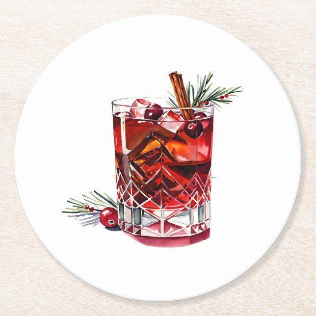Cranberry Cinnamon Whiskey Sour Cocktail Underlägg Papper Rund (Framsidan)