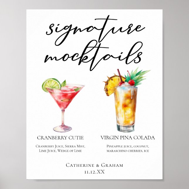 Cranberry Cutie Piña Colada Mocktails Menu Poster (Framsidan)