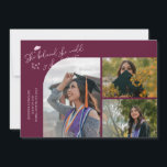 Cranberry Graduate She Believed Multi Photo Meddelande<br><div class="desc">Modern and whimsical graduation announcement photo card featuring 3 photos on the front and 1 on the back. The text says "She believed she could so she did" with twinkling stars. Add the graduate's name,  information,  and message to personalize this card. Cranberry.</div>