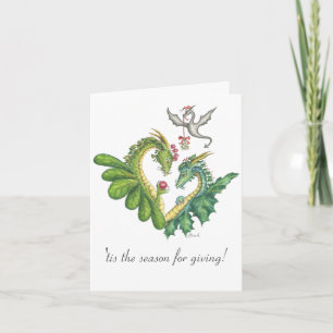 Cranberry-Holly Dragons- Greeting Card Helgkort