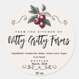 Cranberry Jam Jelly konserverad skräddarsydd etike Runt Klistermärke