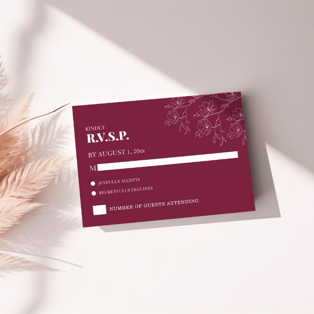 Cranberry Modern Blommig Bröllops-RSVP OSA Kort (Modern Floral Cranberry Wedding RSVP)