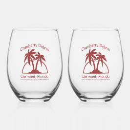 Cranberry Palms Stemless Wine Glasses