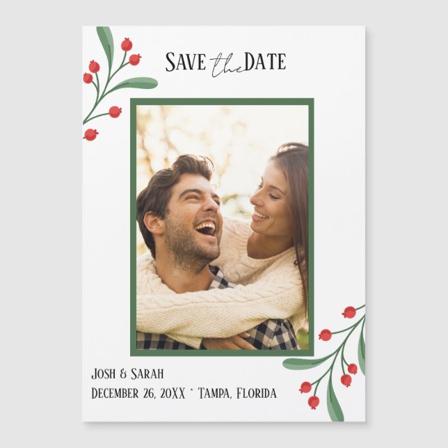 Cranberry Photo Holiday Save the Date Invitation  (Framsida)