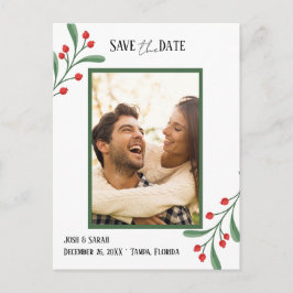 Cranberry Photo Holiday Save the Date Invitation  Vykort