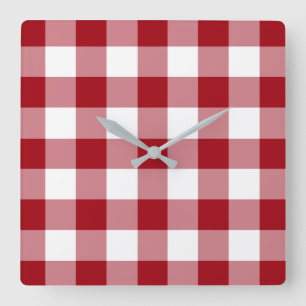 Cranberry Red and White Checked Gingham Mönster Fyrkantig Klocka