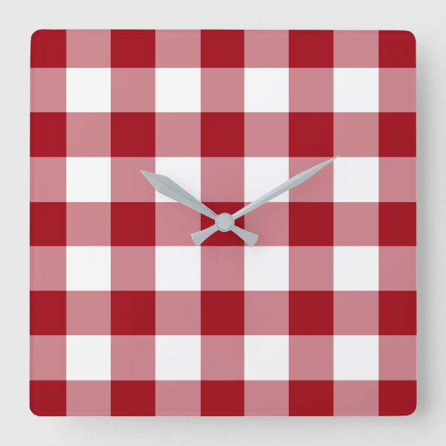 Cranberry Red and White Checked Gingham Mönster Fyrkantig Klocka (Framsida)