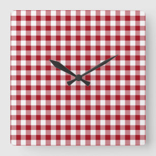 Cranberry Red and White Checked Gingham Mönster Fyrkantig Klocka