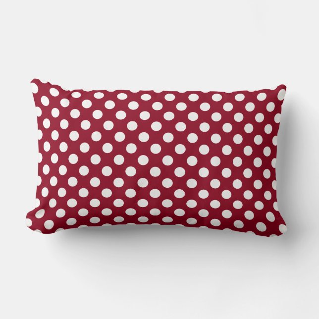 Cranberry Red and White Polka Dot Mönster Lumbarkudde (Framsida)