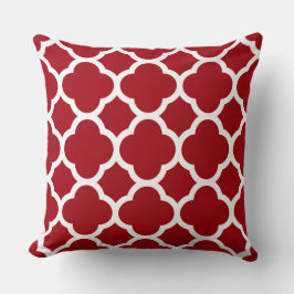 Cranberry Red and White Quatrefoil Mönster Kudde