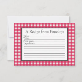 Cranberry Red Gingham Mönster Small Recipe Card Kort