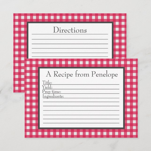 Cranberry Red Gingham Mönster Small Recipe Card Kort (Fram/baksida)