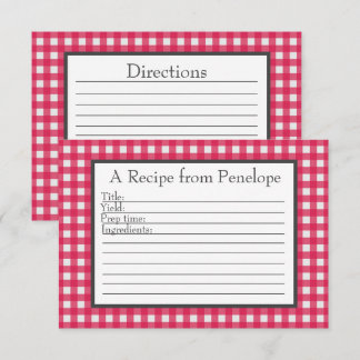 Cranberry Red Gingham Mönster Small Recipe Card Kort