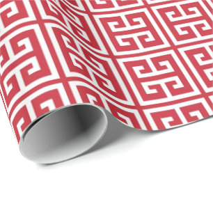 Cranberry Red Grekiska Nyckel Mönster Presentpapper