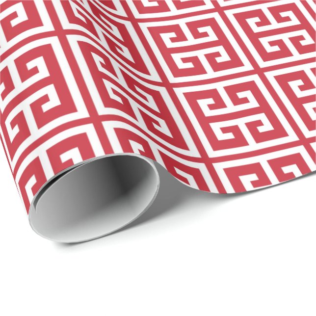 Cranberry Red Grekiska Nyckel Mönster Presentpapper (Rullad Hörn)