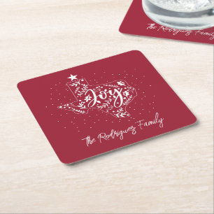 Cranberry Red Joy Helgdag Lövs Texas Shape Underlägg Papper Kvadrat