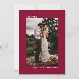 Cranberry Red Minimalist Lodrät Photo Bröllop Inbjudningar