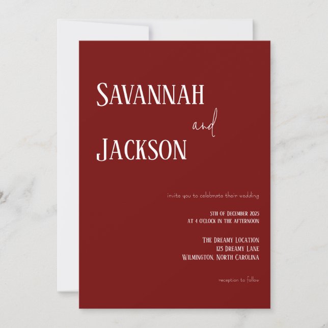 Cranberry Red Modern Elegant Wedding Invitation Inbjudningar (Framsida)