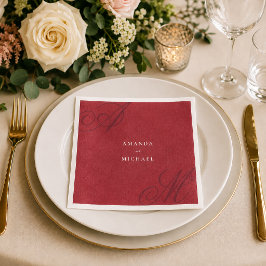 Cranberry Red Modern Kant Elegant Monogram Bröllop Pappersservett