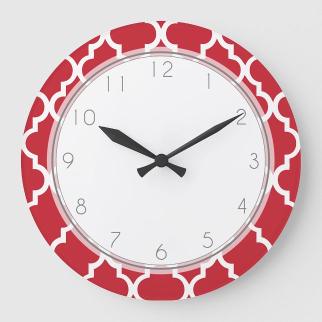 Cranberry Red Quatrefoil Mönster Stor Klocka (Framsida)
