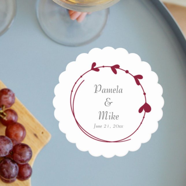 Cranberry Red Simple Heart WAN Bröllop Underlägg Papper (In Situ Wedding)