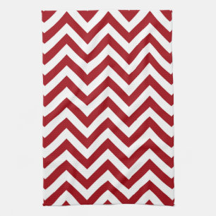 Cranberry Red White Large Chevron ZigZag Mönster Kökshandduk