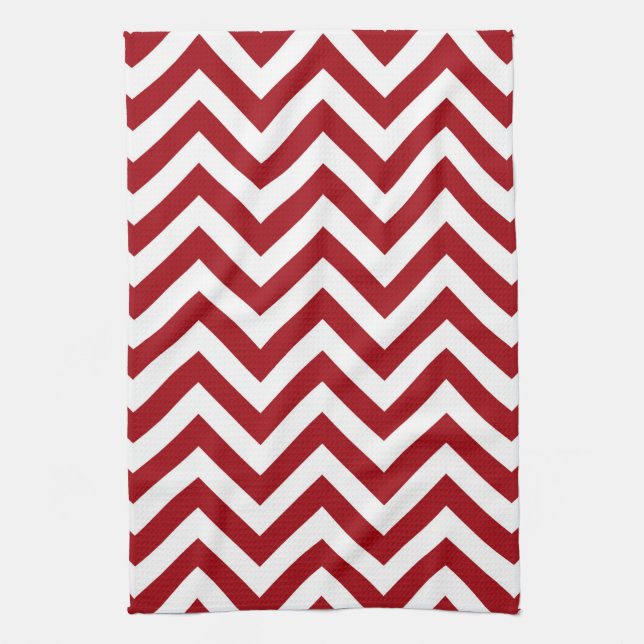 Cranberry Red White Large Chevron ZigZag Mönster Kökshandduk (Vertikal)