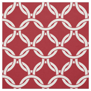 Cranberry Red, White Linked Circles Mönster #1 Tyg