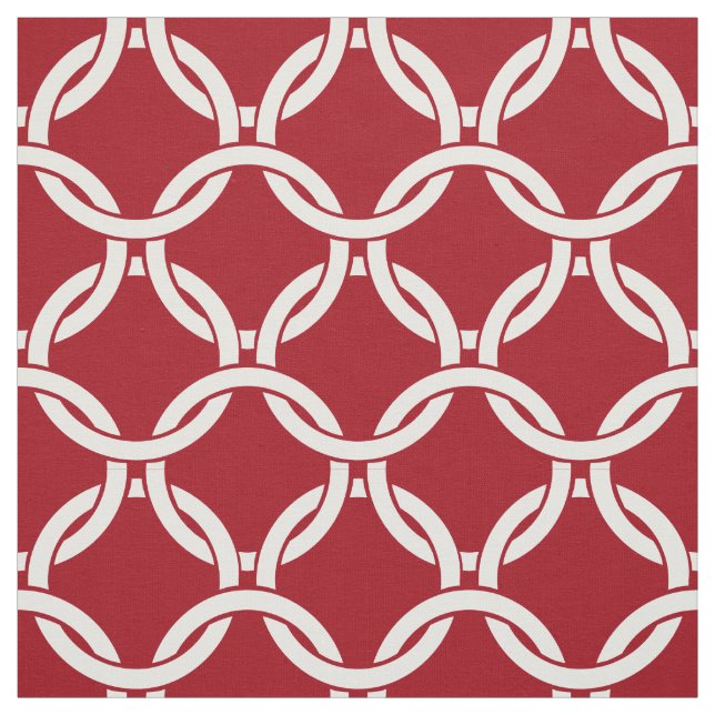 Cranberry Red, White Linked Circles Mönster #1 Tyg (Provkarta)