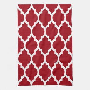 Cranberry Red White Moroccan Quatrefoil Mönster #4 Kökshandduk