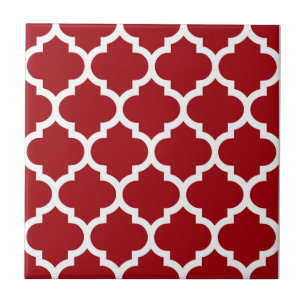 Cranberry Red White Moroccan Quatrefoil Mönster #5 Kakelplatta