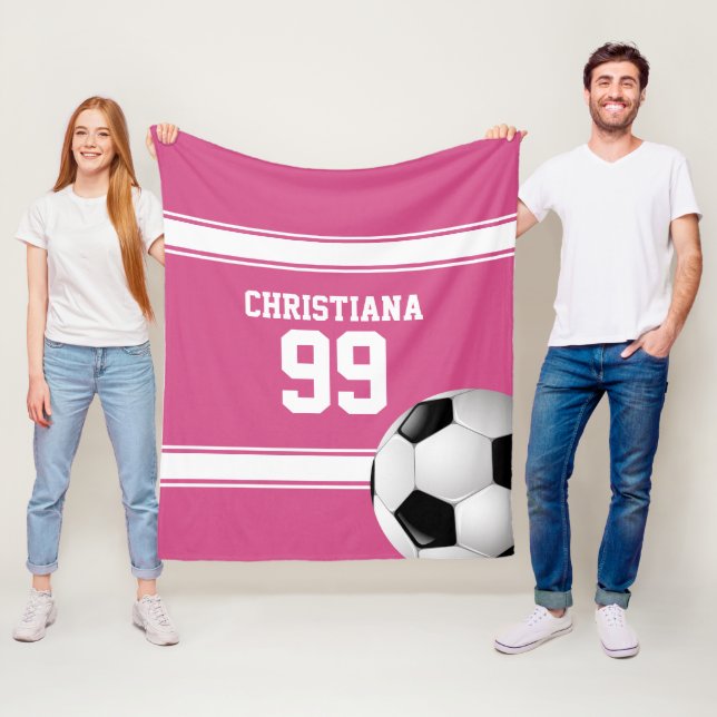 Cranberry rosa och White Rand-fotboll Fleecefilt (På plats)