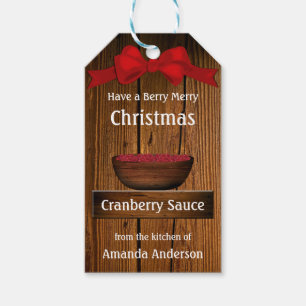 Cranberry Rustic Wood-jul Presentetikett