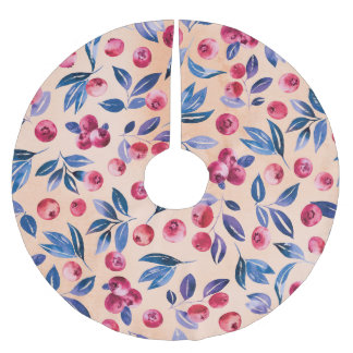 Cranberry Watercolor: Vild Berries Seamless Julgransmatta Borstad Polyester