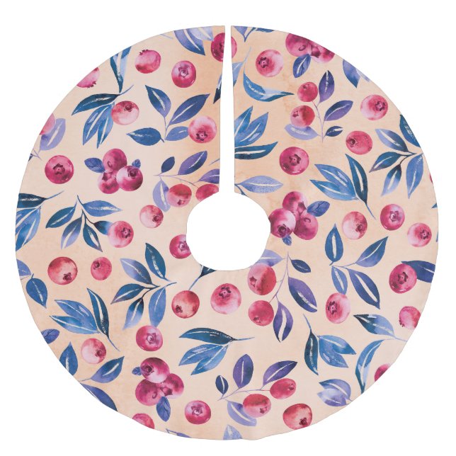Cranberry Watercolor: Vild Berries Seamless Julgransmatta Borstad Polyester (Framsidan)