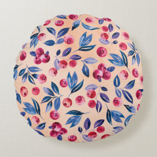 Cranberry Watercolor: Vild Berries Seamless Rund Kudde