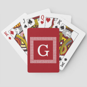 Cranberry Wht Grekiska Nyckel Ram #1 Initial Monog Spelkort