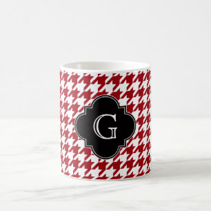 Cranberry Wht Houndstooth Blk Quatrefoil Monogram Kaffemugg