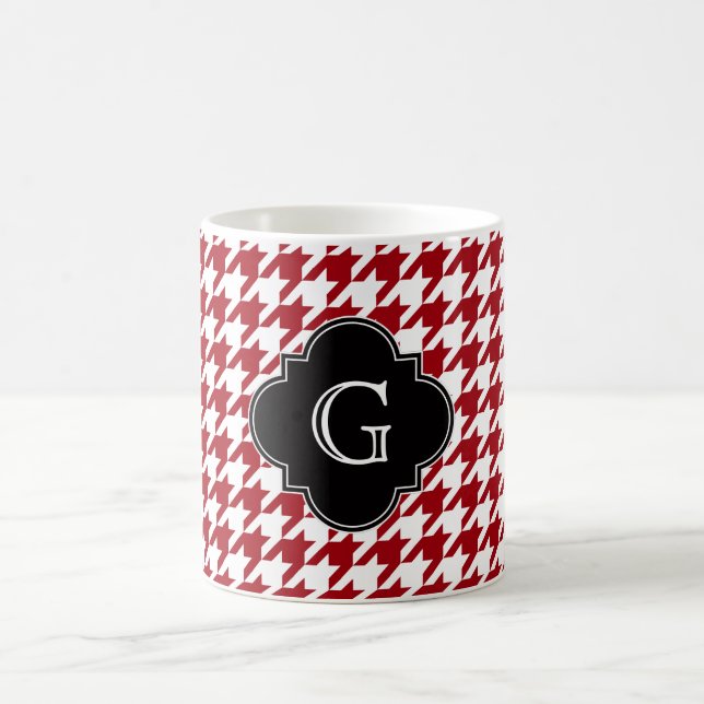 Cranberry Wht Houndstooth Blk Quatrefoil Monogram Kaffemugg (Center)